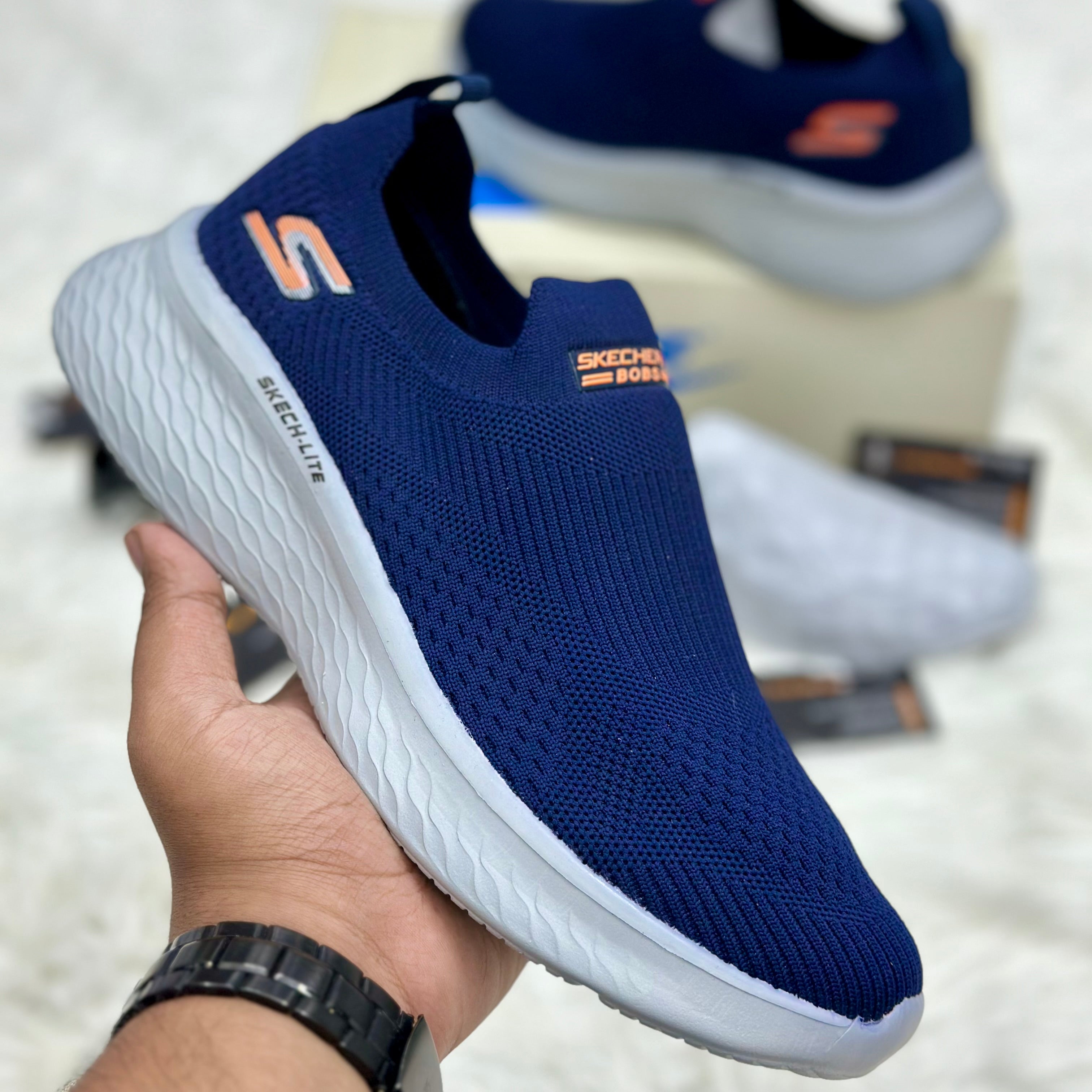 Skechers BOBS Sport Skech-Lite Slip-On — Navy/White.