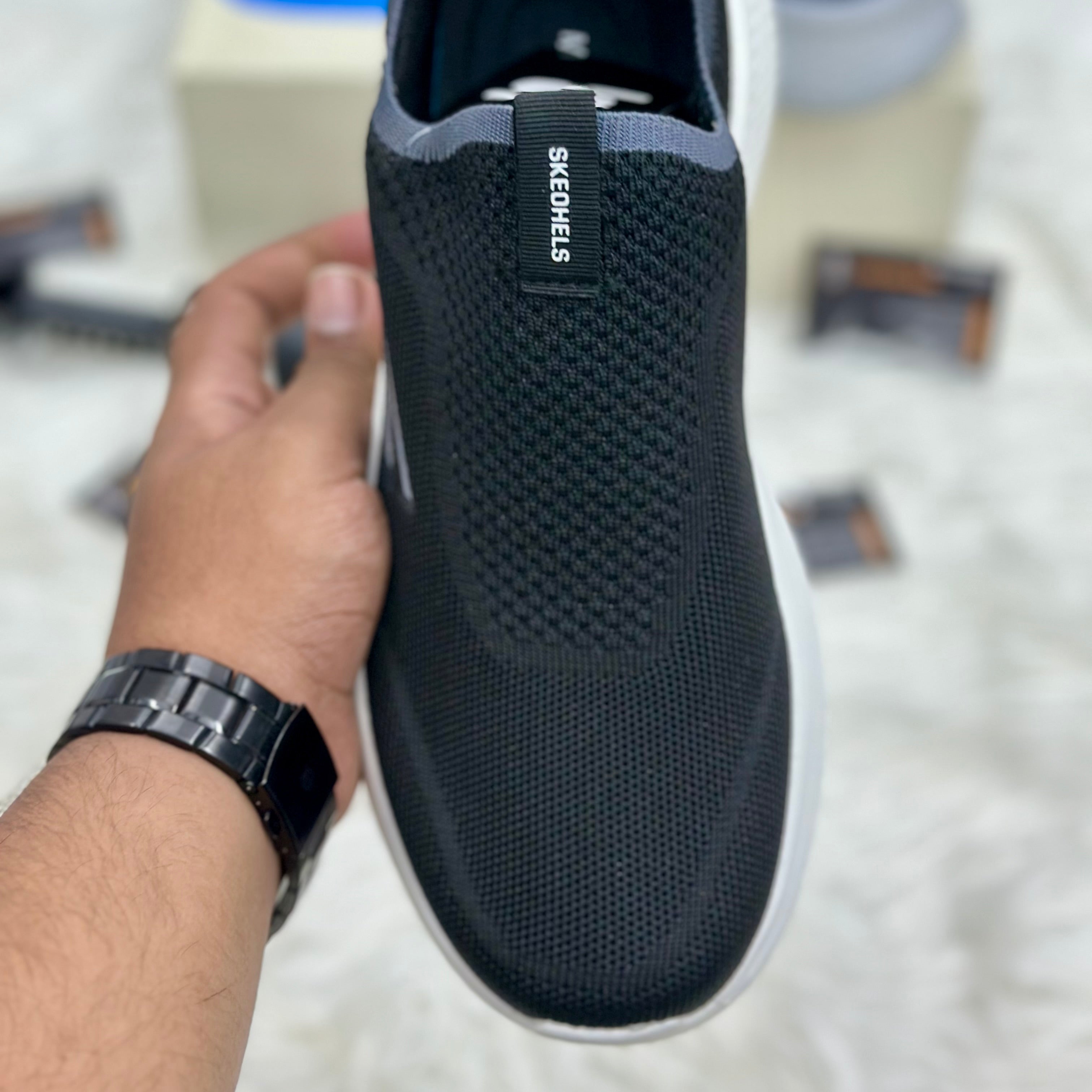 Skechers Go Walk Hyper Burst Slip-Ins — Black/Grey.