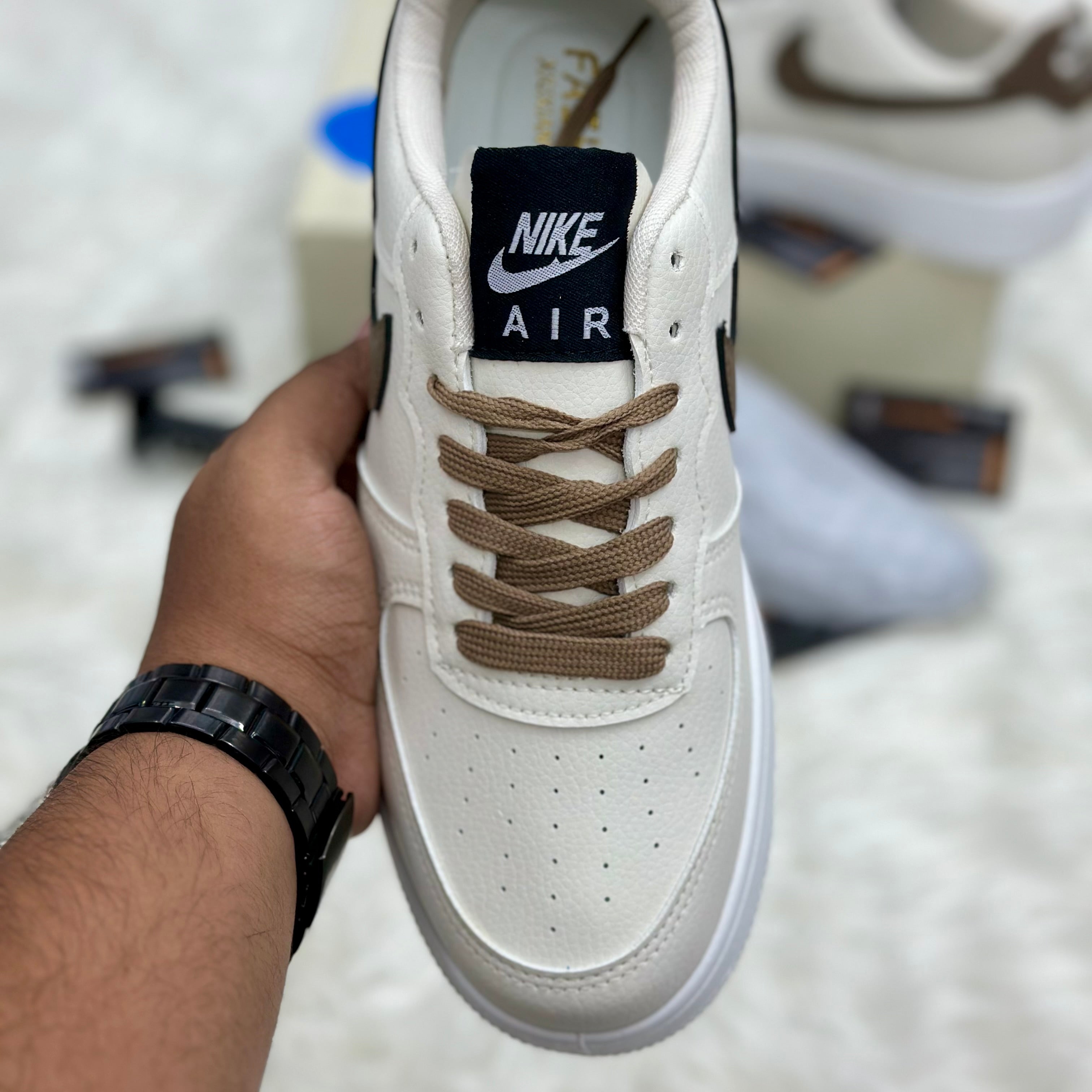 Nike Air Force 1 ’07 LV8 “Mini Swoosh” — Sail/Brown/Red.
