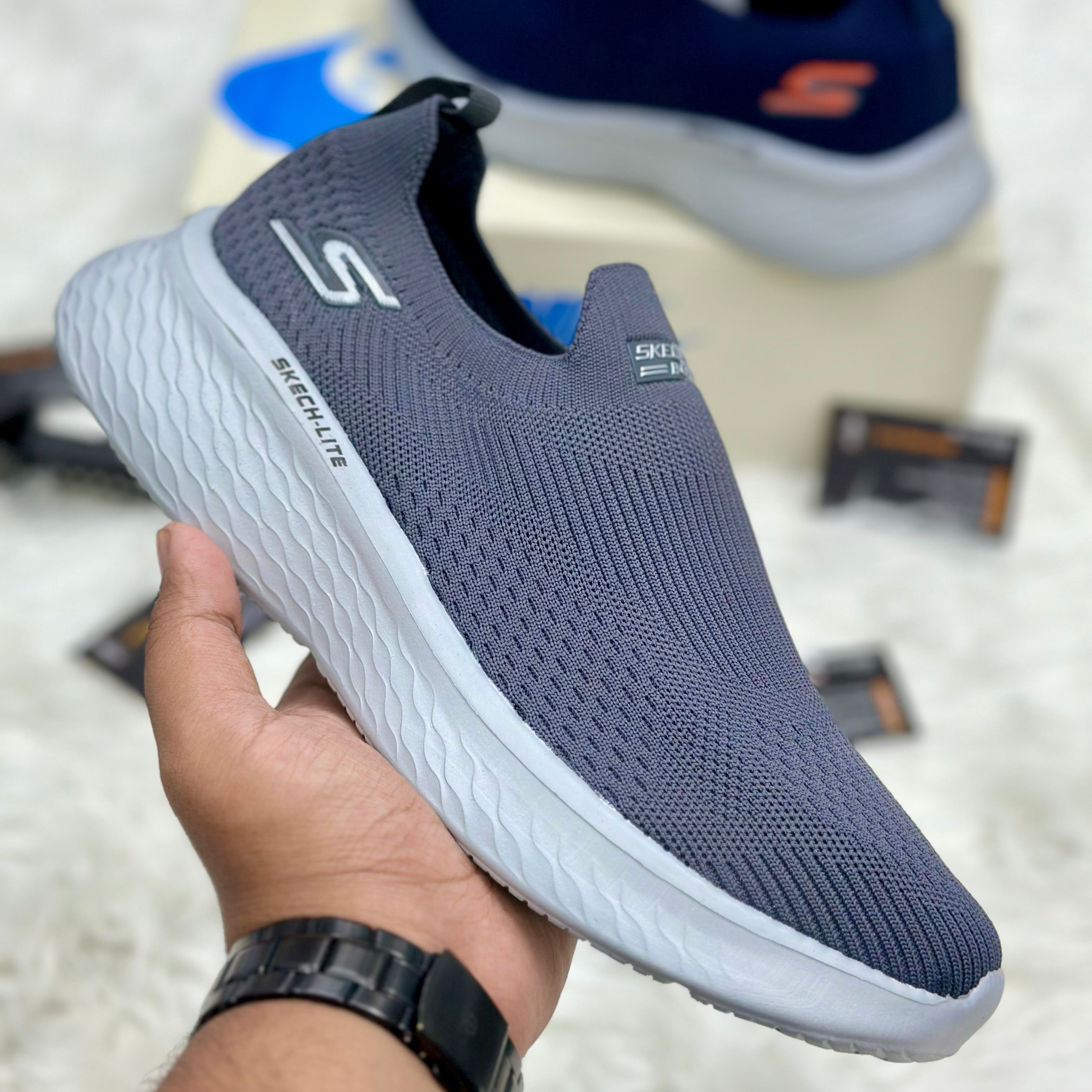 Skechers BOBS Sport Skech-Lite Slip-On — Grey/White.