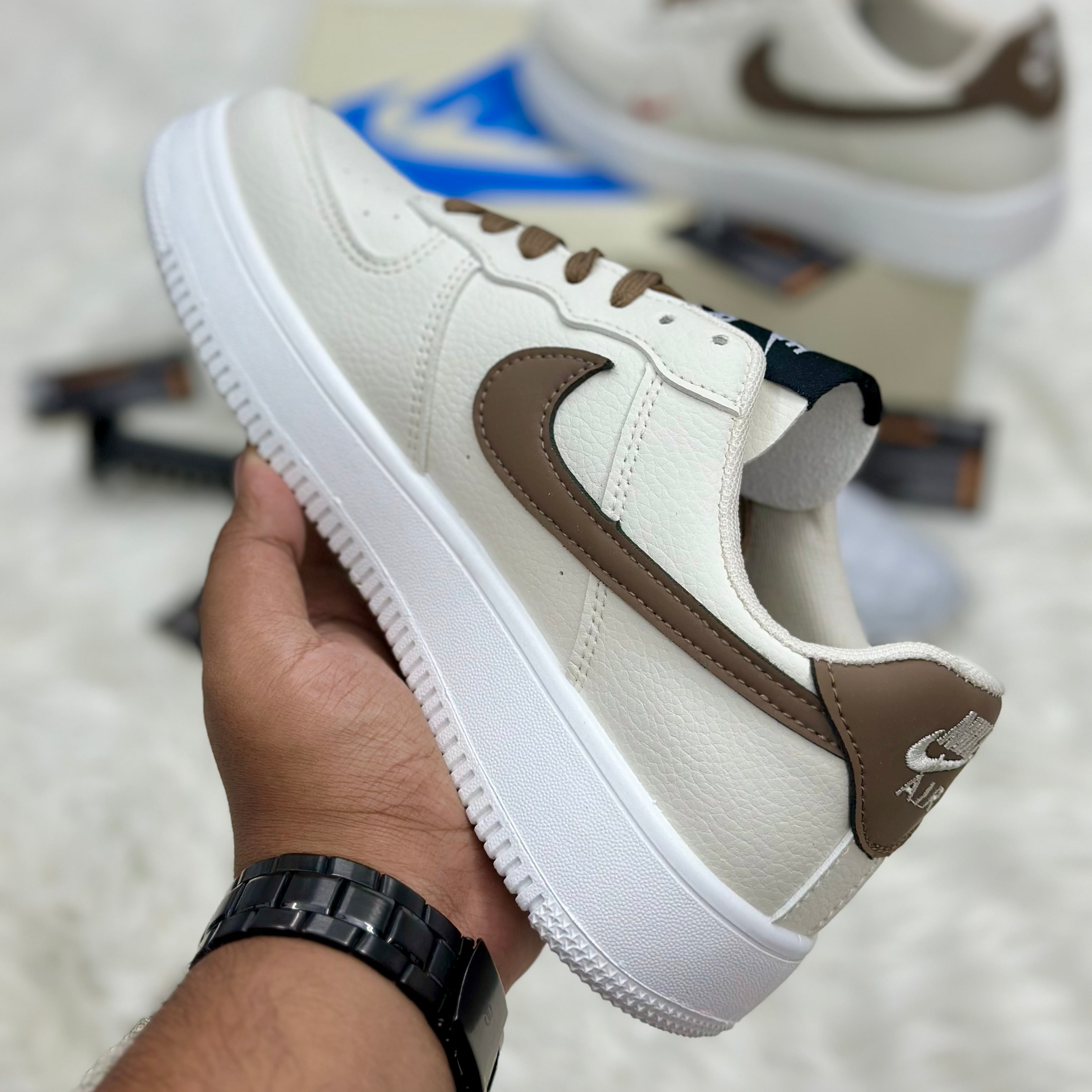 Nike Air Force 1 ’07 LV8 “Mini Swoosh” — Sail/Brown/Red.