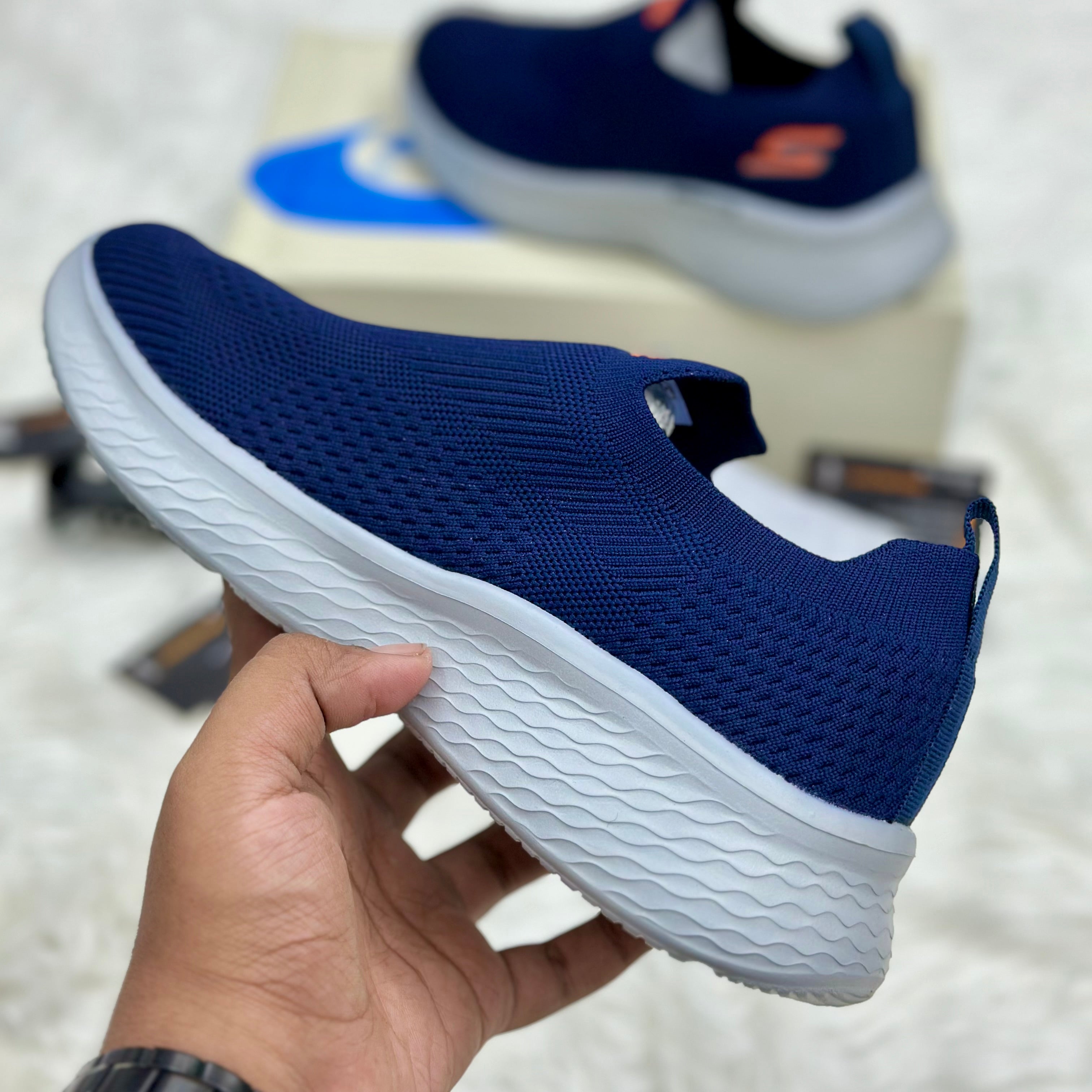 Skechers BOBS Sport Skech-Lite Slip-On — Navy/White.