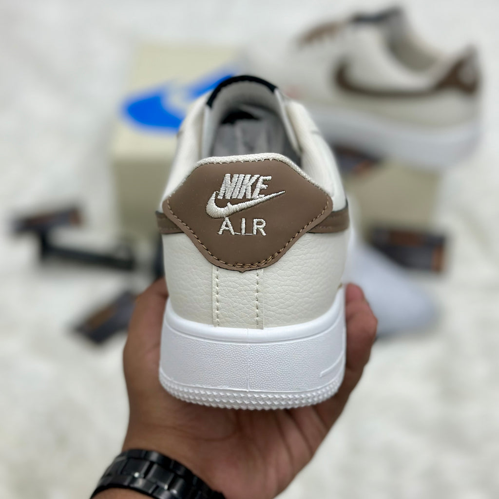 Nike Air Force 1 ’07 LV8 “Mini Swoosh” — Sail/Brown/Red.