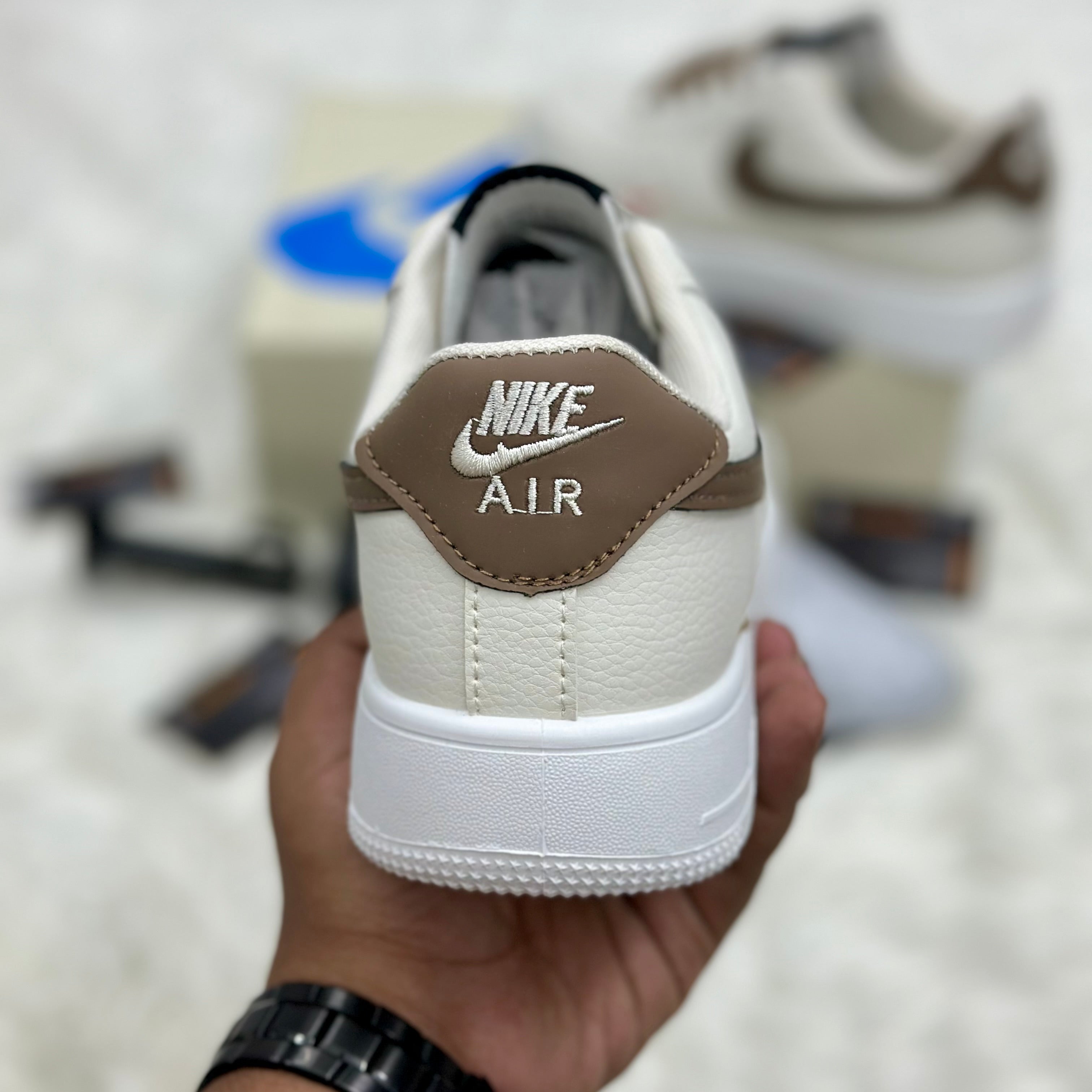 Nike Air Force 1 ’07 LV8 “Mini Swoosh” — Sail/Brown/Red.