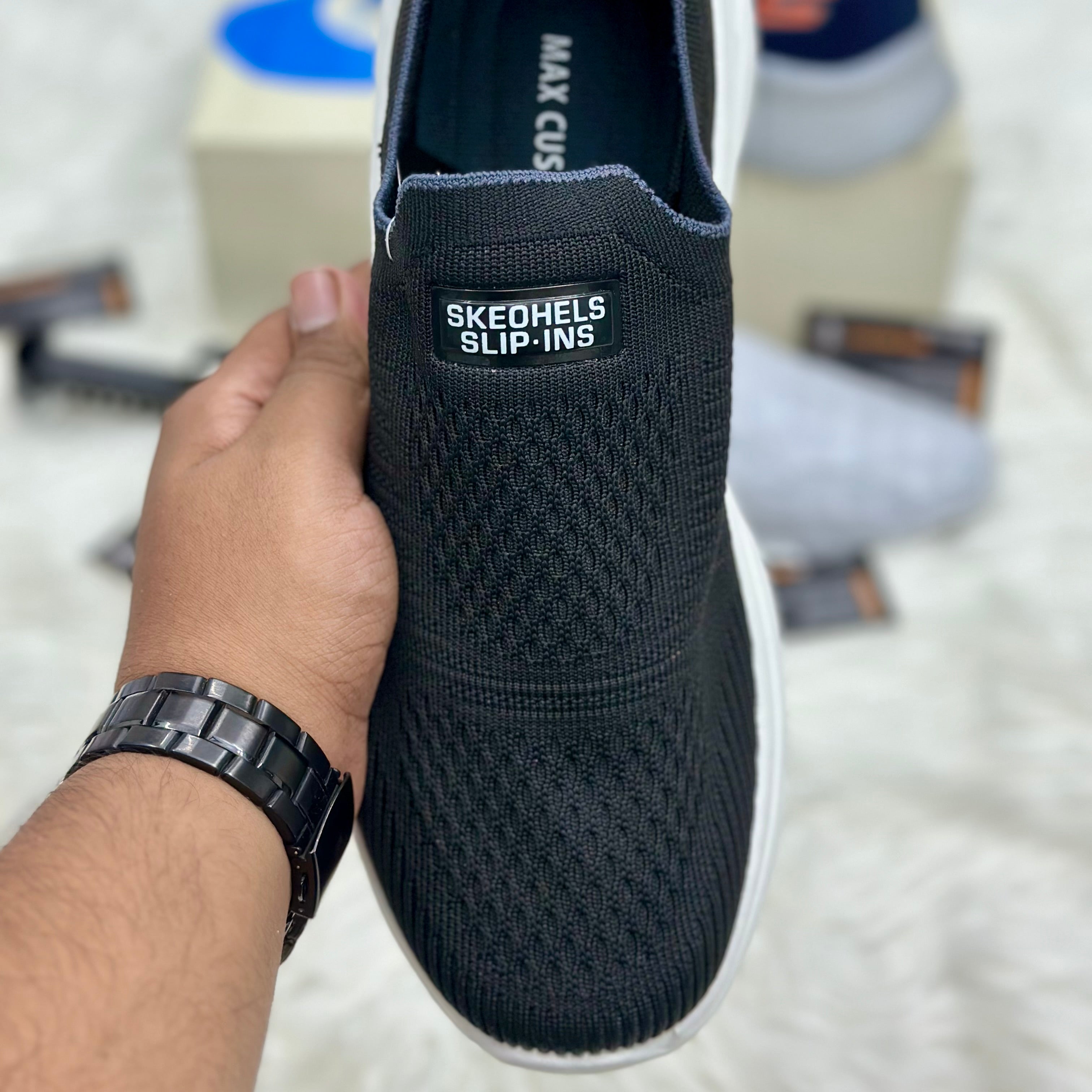 Skechers Slip-Ins Max Cushioning — Black/White.