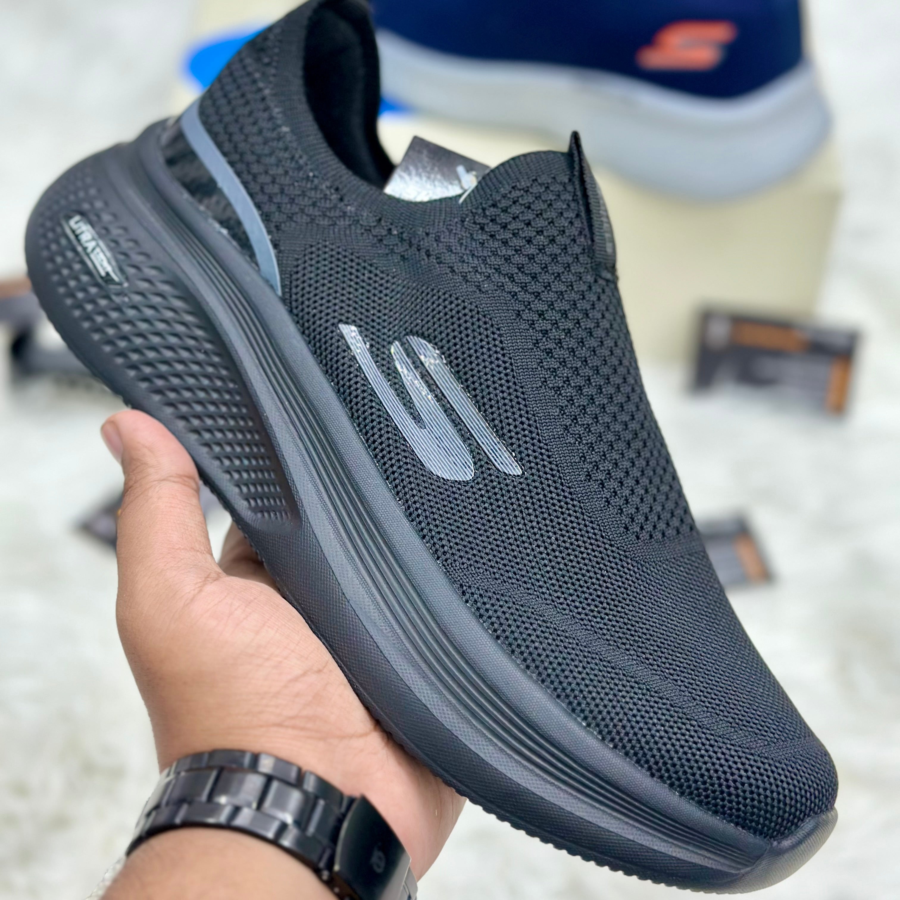 Skechers Go Walk Hyper Burst Slip-Ins — Triple Black.