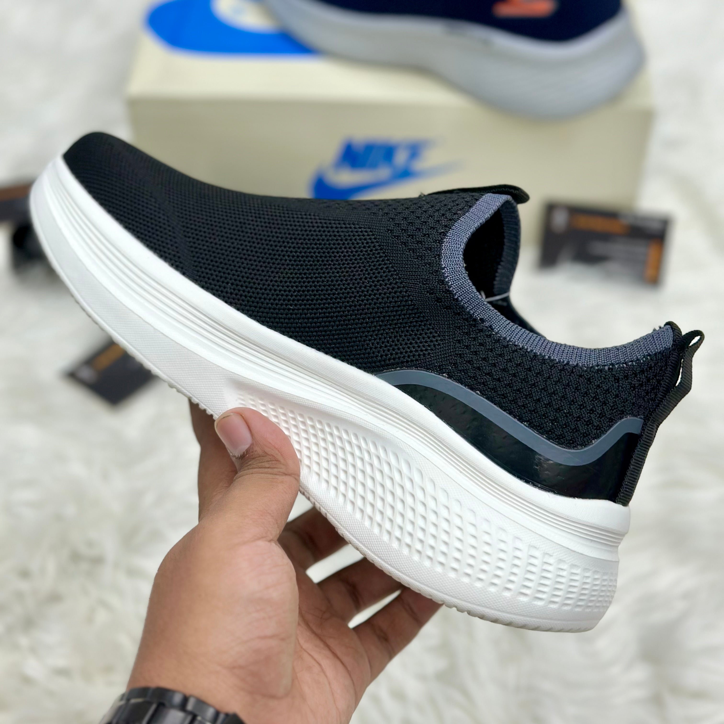 Skechers Go Walk Hyper Burst Slip-Ins — Black/Grey.