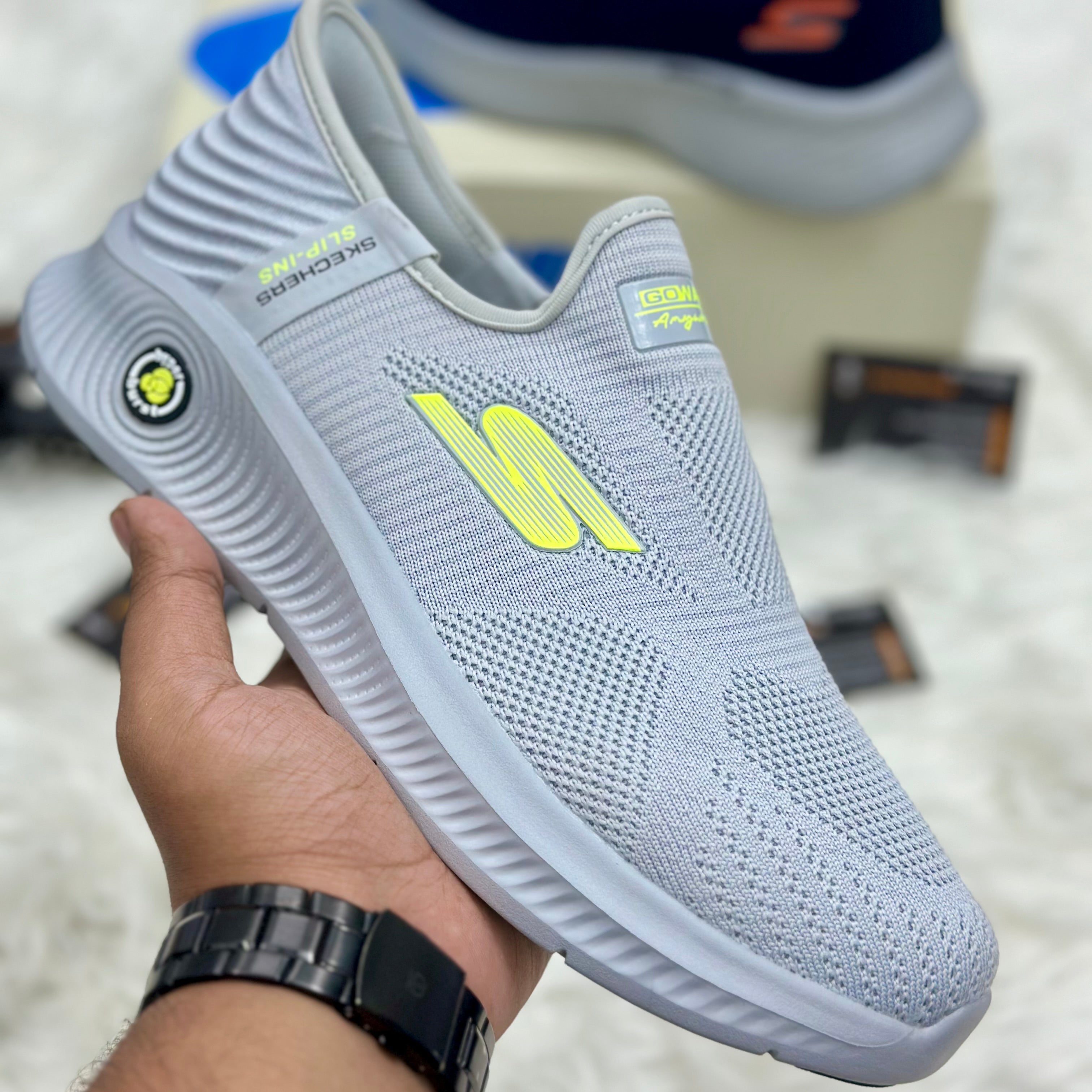 Skechers Go Walk Arch Fit Slip-Ins — Grey/Neon.