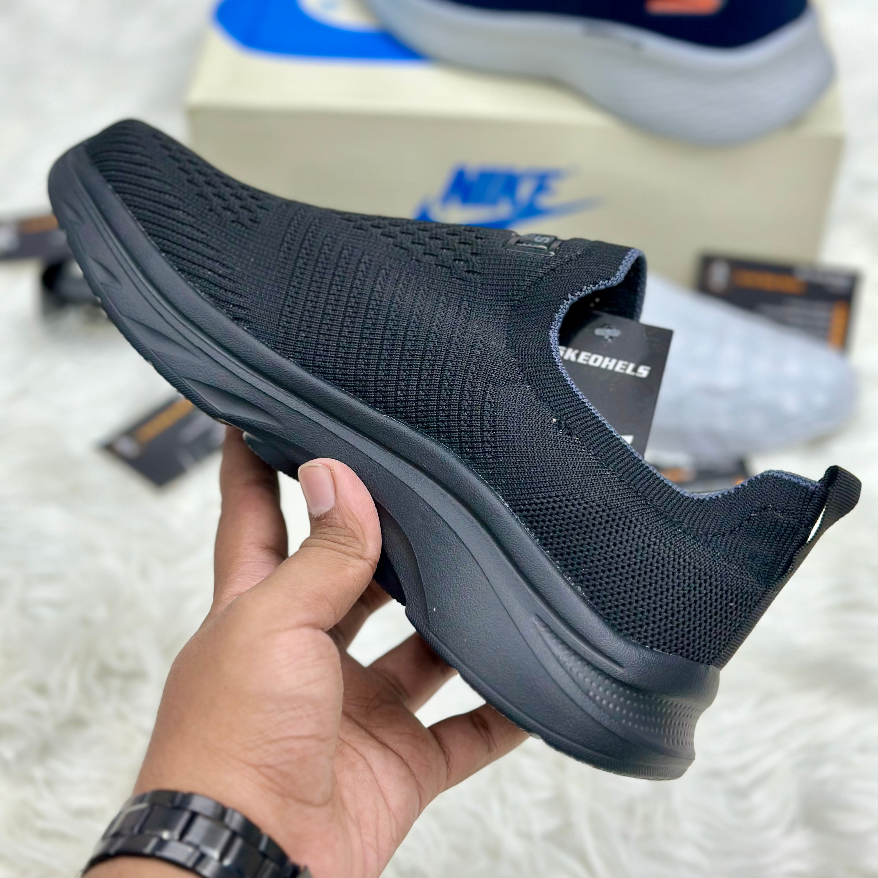 Skechers Slip-Ins Max Cushioning — Triple Black.